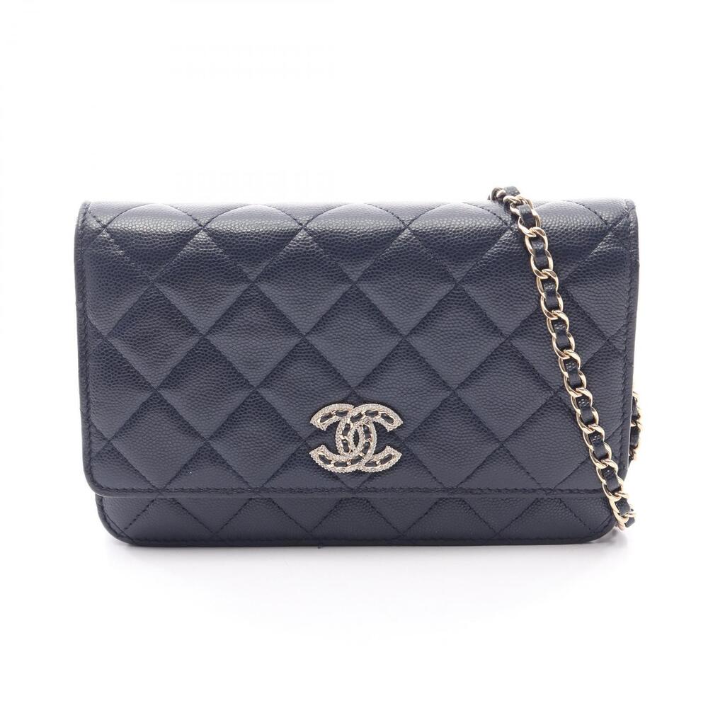Chanel Shoulder Bag Calfskin Cowhide Navy Blue